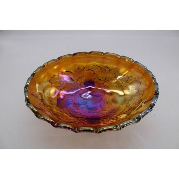 Vintage Iredescent Carnival Glass Fruit Bowl Footed 12” X 8 1/2” X 4 1/2” - Picture 3 of 6